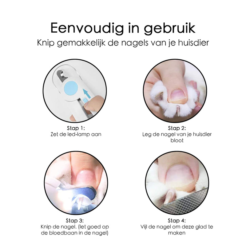 Dieren Nagelknipper - Met Lampje & Veiligheidsstop - Wit/Blauw