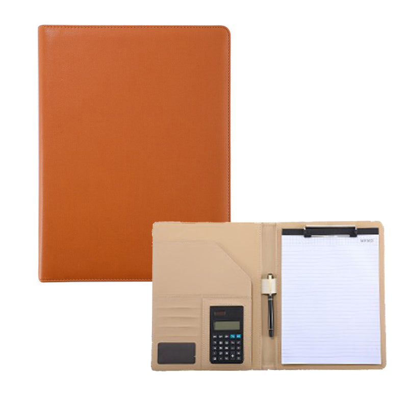 Konferenzmappe A4 - Braun - Inklusive Taschenrechner - Luxuriöse Schreibmappe Aufbewahrungsmappe