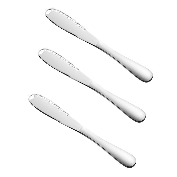 Silberfarbenes 3-teiliges Buttermesser-Set - Edelstahl - Messerset für Butter - 3 x 20,8 x 1,6 cm