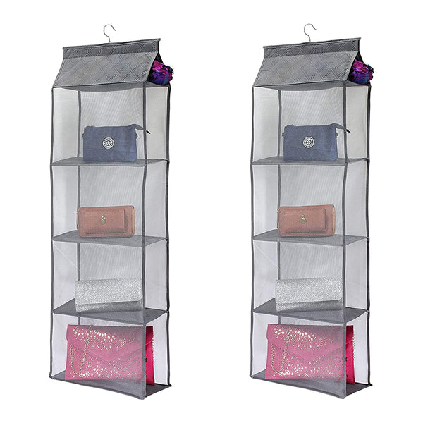 Tassen organizer - 2 Stuks - Opbergen van 8 Handtassen - Grijs - Hangende tassenopberger - 117 cm x 30,5 cm
