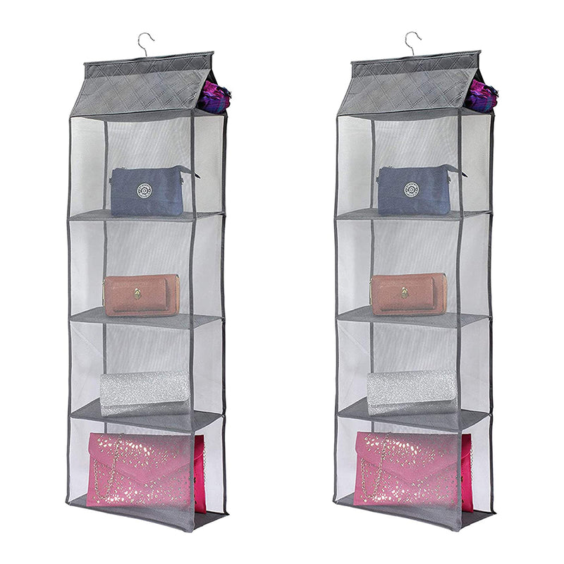 Tassen organizer - 2 Stuks - Opbergen van 8 Handtassen - Grijs - Hangende tassenopberger - 117 cm x 30,5 cm