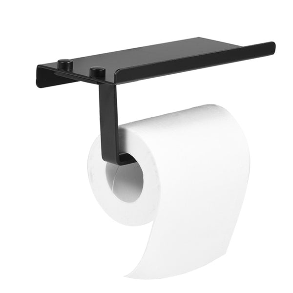 Toiletrolhouder met smartphone plankje - Zwart - WC rolhouder