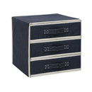 Kommode Leinen Faltbar - Blau - 30 x 30 x 30 cm - Kleider Organizer - Faltbarer Unterwäsche Organizer mit 3 Schubladen - Aufbewahrung für Hosen, T-Shirts, Shirts und Tops