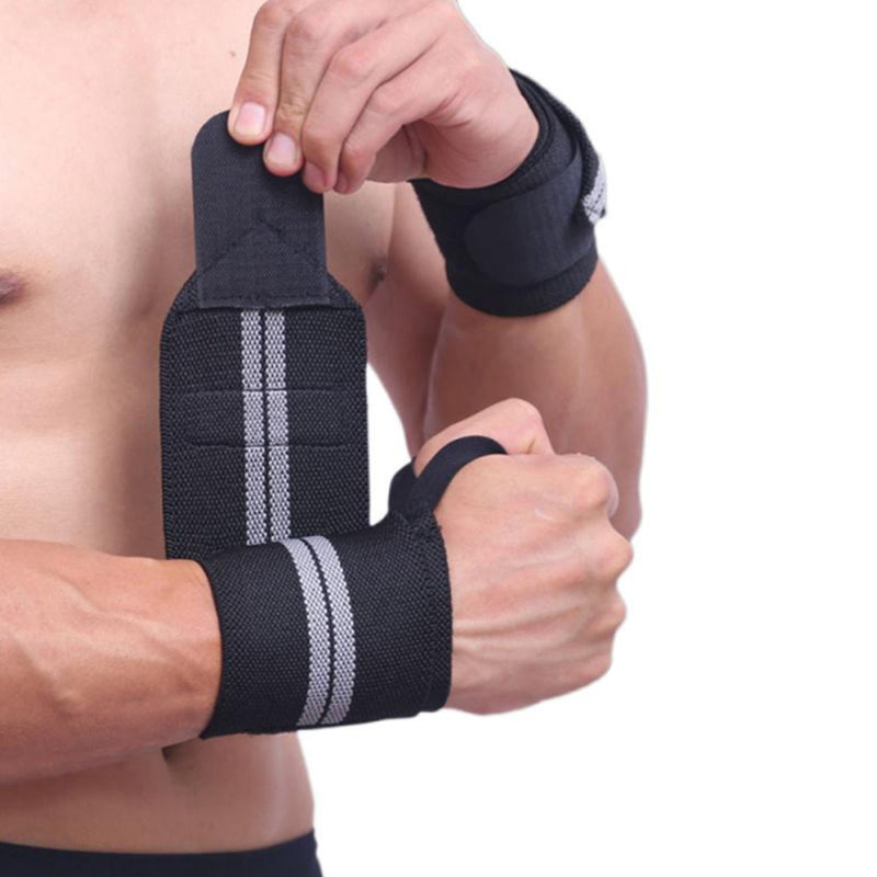Fitness / Crossfit Polsband - Polsbandage Wrist Support Wraps - Pols Bandage Band - Set Van 2 Stuks - Zwart/Grijs