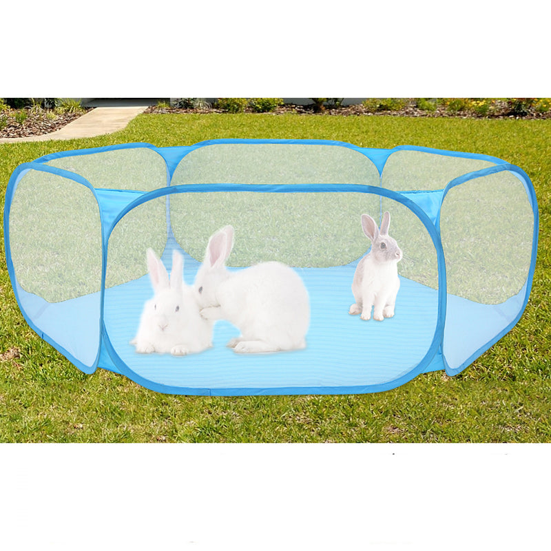 Kaninchengehege - Tiergehege - Faltbar - Meerschweinchen/Hamster/Kaninchen - 120x60x38 cm - Blau