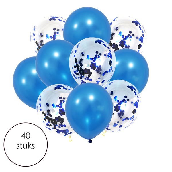 Ballonset blau - Konfettiballons - 40 Stück inkl. Schleife