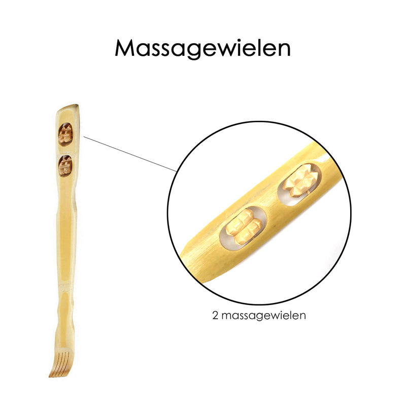 Ruggenkrabber - Houten rugkrabber - 47 cm lang met massagewieltjes - Rugmassage