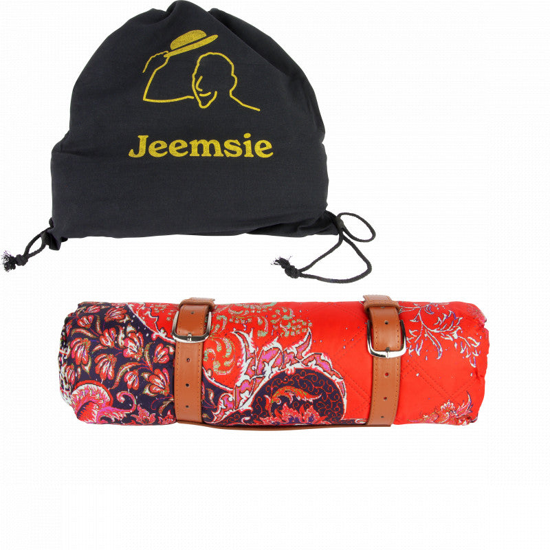 Jeemsie - Outdoordecke XXL - Picknickdecke - Spieldecke für Kinder - Plaid 200 x 200 cm - Ibiza Strandtuch Style - Wasser- und Schmutzabweisend - Recycelbares Material - Trendy - Vintage - Orange