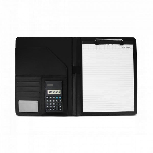 Konferenzmappe A4 - Schwarz - Inklusive Taschenrechner - Luxuriöse Schreibmappe Aufbewahrungsmappe