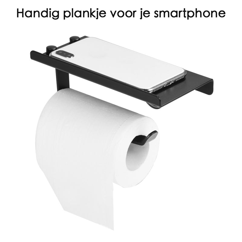 Toilettenpapierhalter mit Smartphone-Ablage - Schwarz - Toilettenpapierhalter