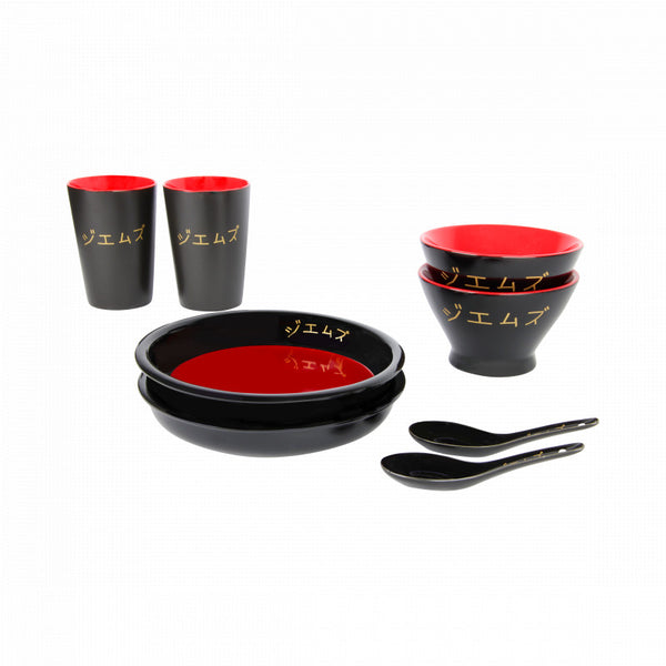 Sushi-Geschirr – 8 Stück – Luxus-Geschenkbox – Schwarz-Rot-Gold – Sushi-Teller – Trinkbecher – Essstäbchen – Doppeltes Saucentablett