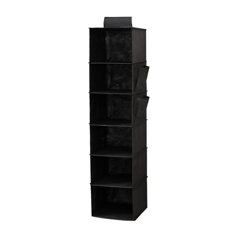Closet Organizer – Hängende Aufbewahrung – 6 Fächer – Textil – Schwarz