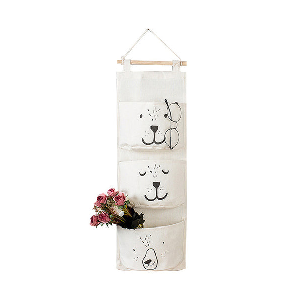 Opbergzak Linnen - Wit met Smile - Hangende opberger voor Kinderkamer - Textiel - Organizer voor Spullen - Opbergzak Hangend - Muurdecoratie