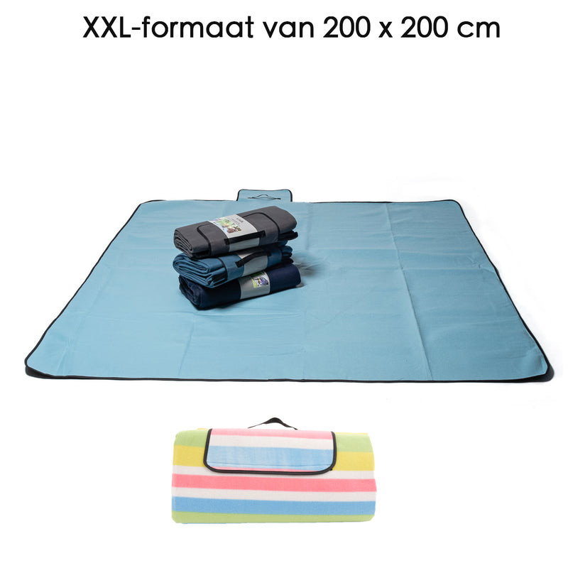 Picknickdecke XXL Rosa Gestreift - Plaid 200 x 200 cm - Picknickdecke Wasserfest - Strandtuch