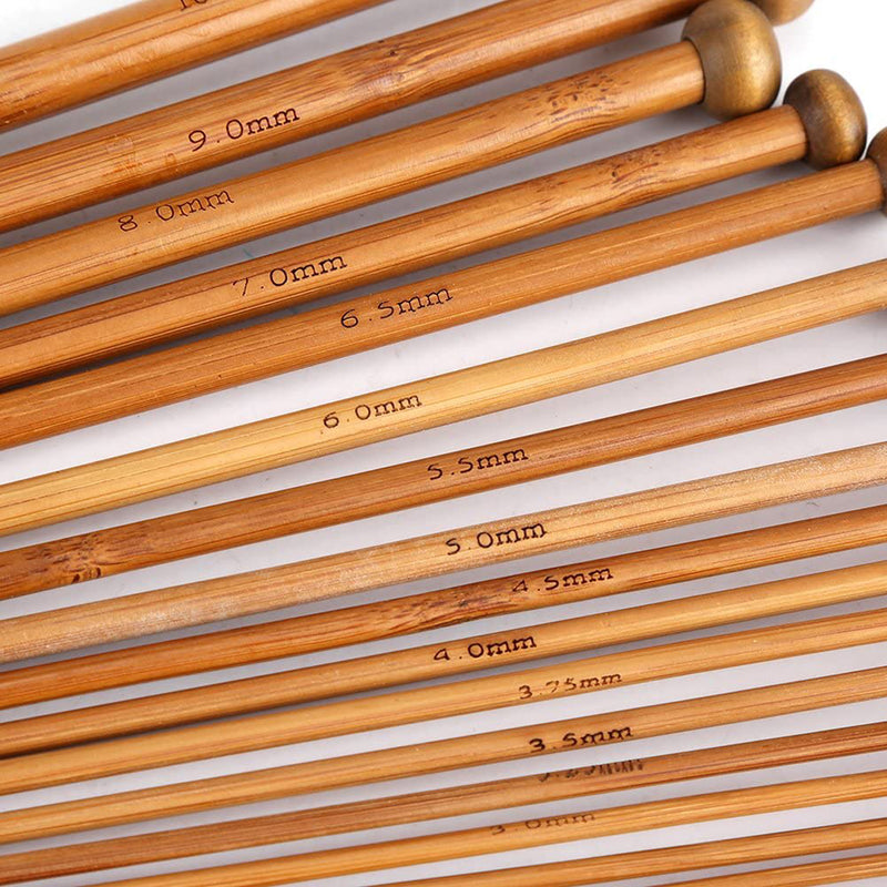 Stricknadel-Set Bambus 36-teilig - Dunkelbraun - 18 verschiedene Größen - 35 cm lang - 2 bis 10 mm dick